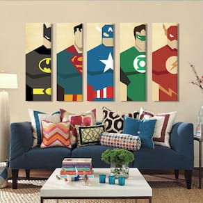 Quadro Decorativo Liga Da Justiça 5 Peças 150 X 65cm Tecido