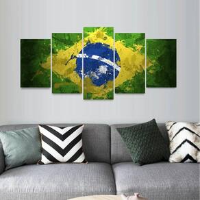 Quadro Arte Bandeira do Brasil Mosaico 5 Peças