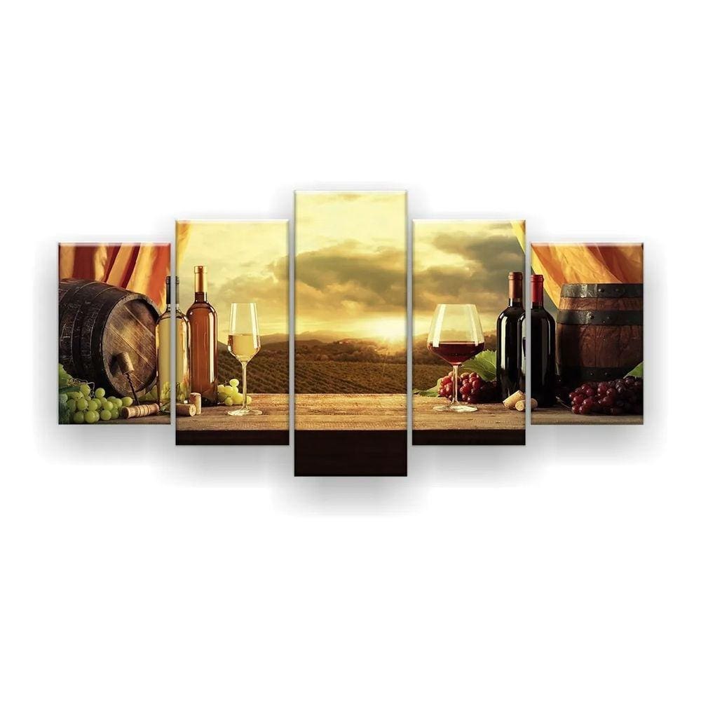 Quadro Decorativo Cortina Vinho Uvas 5pc 129x61 Sala
