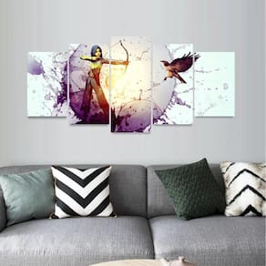 Quadro Arte Fantasia Caçador Menina Pássaro Falcão