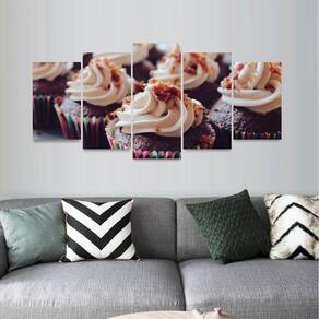 Quadro Mosaico Cupcakes Sobremesa Cobertura 5 Peças