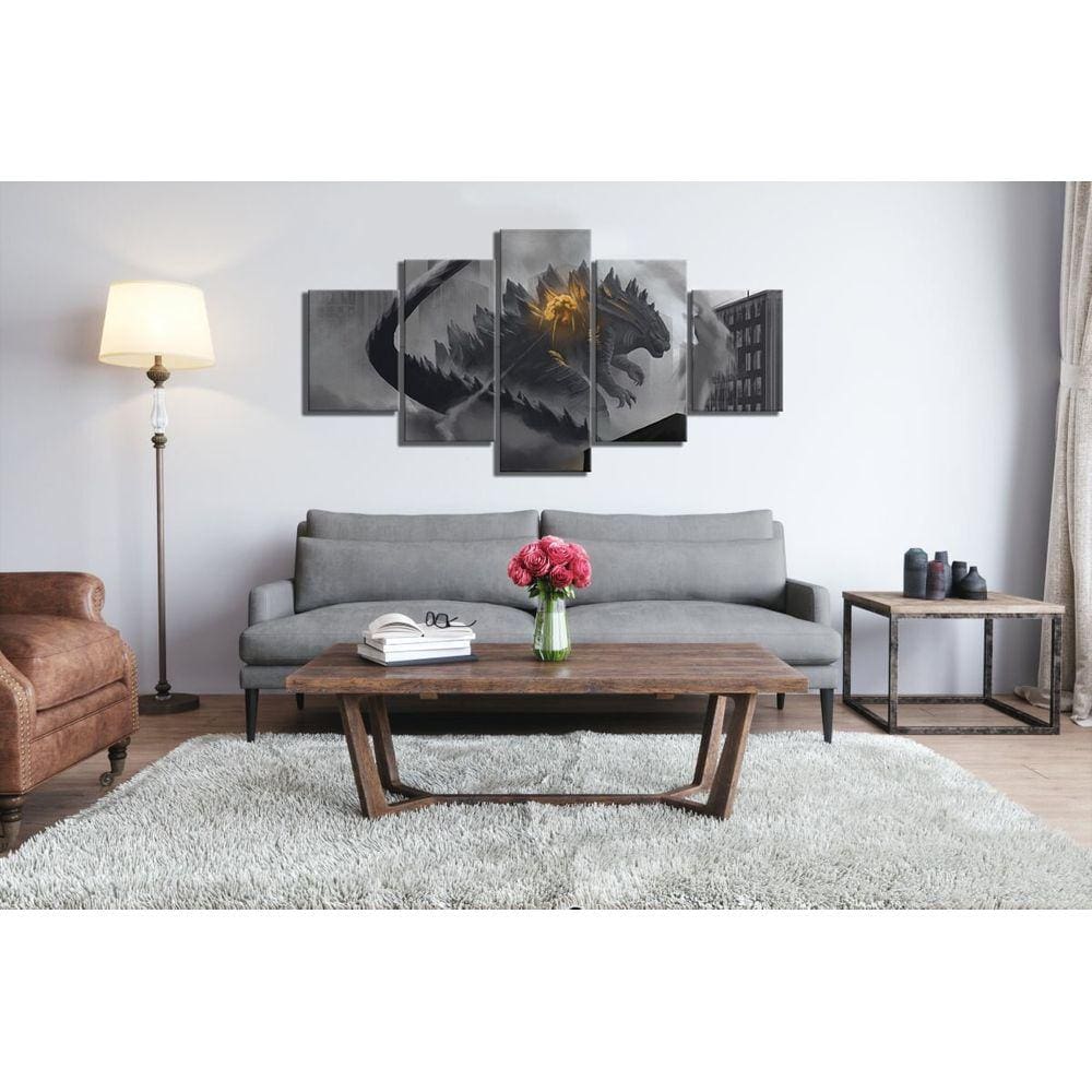 Quadro Decorativo Godzlia F 5 peças 130x65 cm em tecido