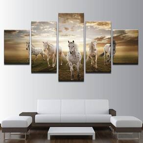 Quadro Decorativo Cavalos 5 partes 130x65 em tecido m1