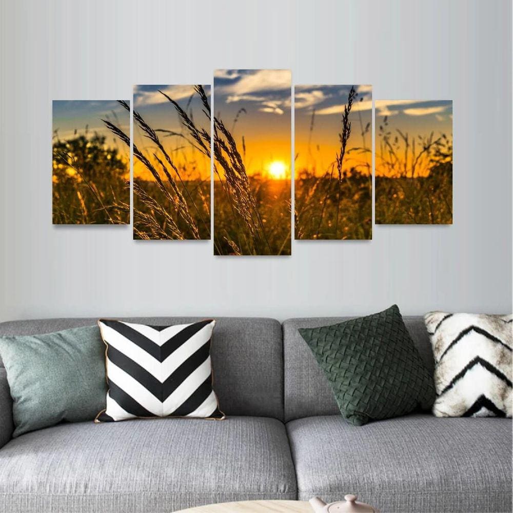 Quadro Para Sala Quarto Plantas Entardecer Paisagem