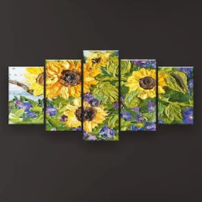Quadro Decorativo Pintura Girassol Tinta Espessa 129x61