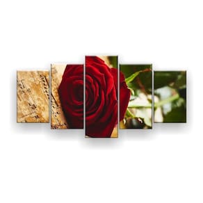 Quadro Decorativo Rosa Vermelha Música 129x61 Sala Quarto