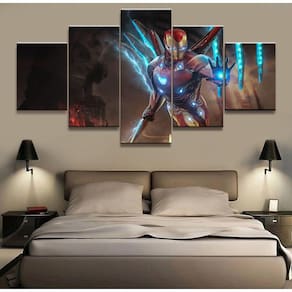 Quadro Decorativo Homem de ferro A 5 peças 130x65 cm em teci