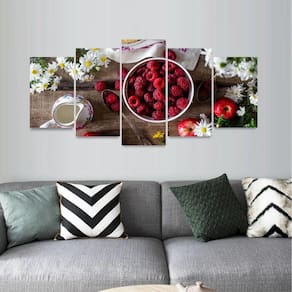 Quadro Para Resturantes Mosaico Maçã Framboesa 5 Peças