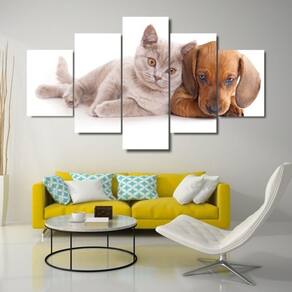 Quadro Decorativo Cachorro 5 partes 130x65 em tecido