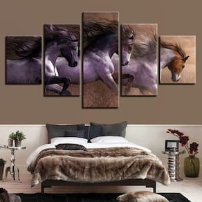Quadro Decorativo Cavalos 5 partes 130x65 em tecido