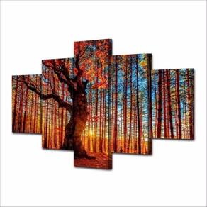 Quadro Decorativo Árvore Outono 5 partes 130x65 em teci