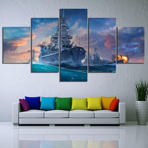 Quadro Decorativos Batalha Naval com 5 peças 130x65