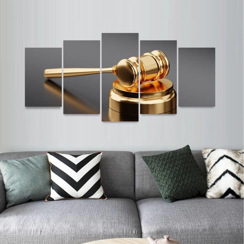 Quadro decorativo Mosaico Justiça Direito Martelo Gold