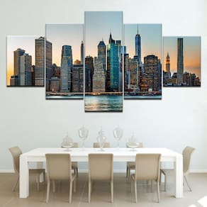 Quadro Decorativo Cidade 5 peças 130x65 cm em tecido