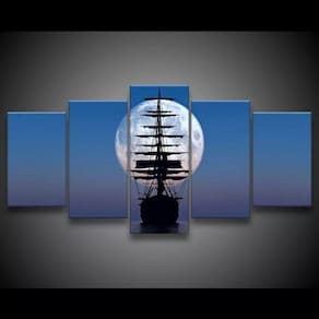 Quadro Decorativo 129x63 Sala Quarto Navio E Lua Cheia 1