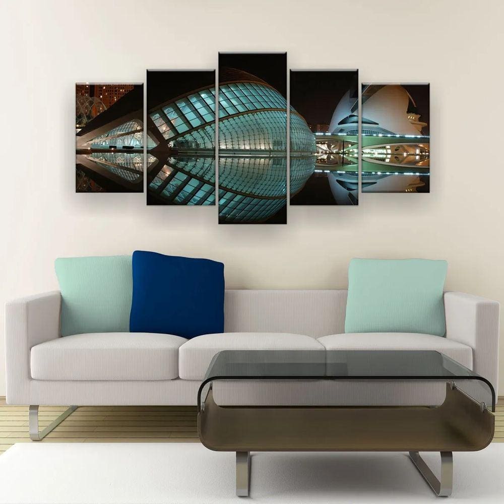Quadro Decorativo Arquitetura Moderna 5pc 129x61 Sala Quarto