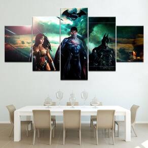 Quadro Decorativo DC Comics 5 peças 130x65 cm em tecido