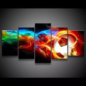 Quadro Decorativo 129x63 Sala Quarto Arte Bola Futebol Fogo