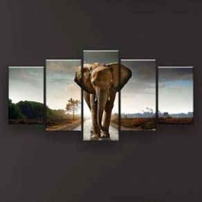 Quadro Decorativo Elefante No Caminho 129x61 Sala Quarto