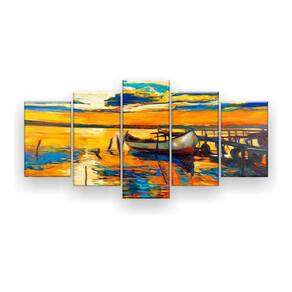 Quadro Decorativo Pintura Barco Na Costa 129x61 Sala Quarto