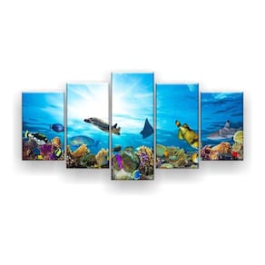 Quadro Decorativo Corais Peixes Coloridos 129x61 Sala Quarto