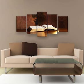 Quadro Decorativo Bíblia Jesus Cristo 5pc 129x61 Sala Quarto