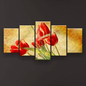 Quadro Decorativo Tulipas Vermelhas 129x61 Sala Quarto