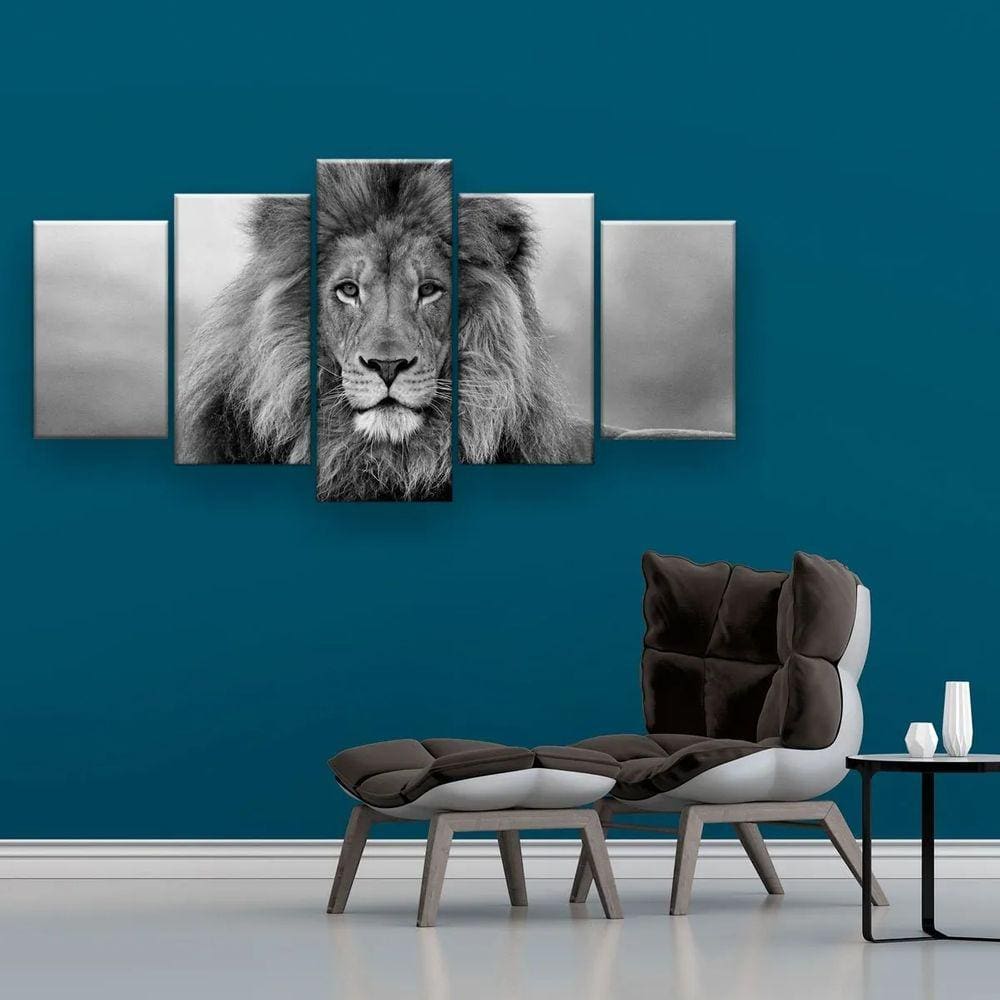 Quadro Decorativo Leão Preto E Branco 129x61 Sala Quarto