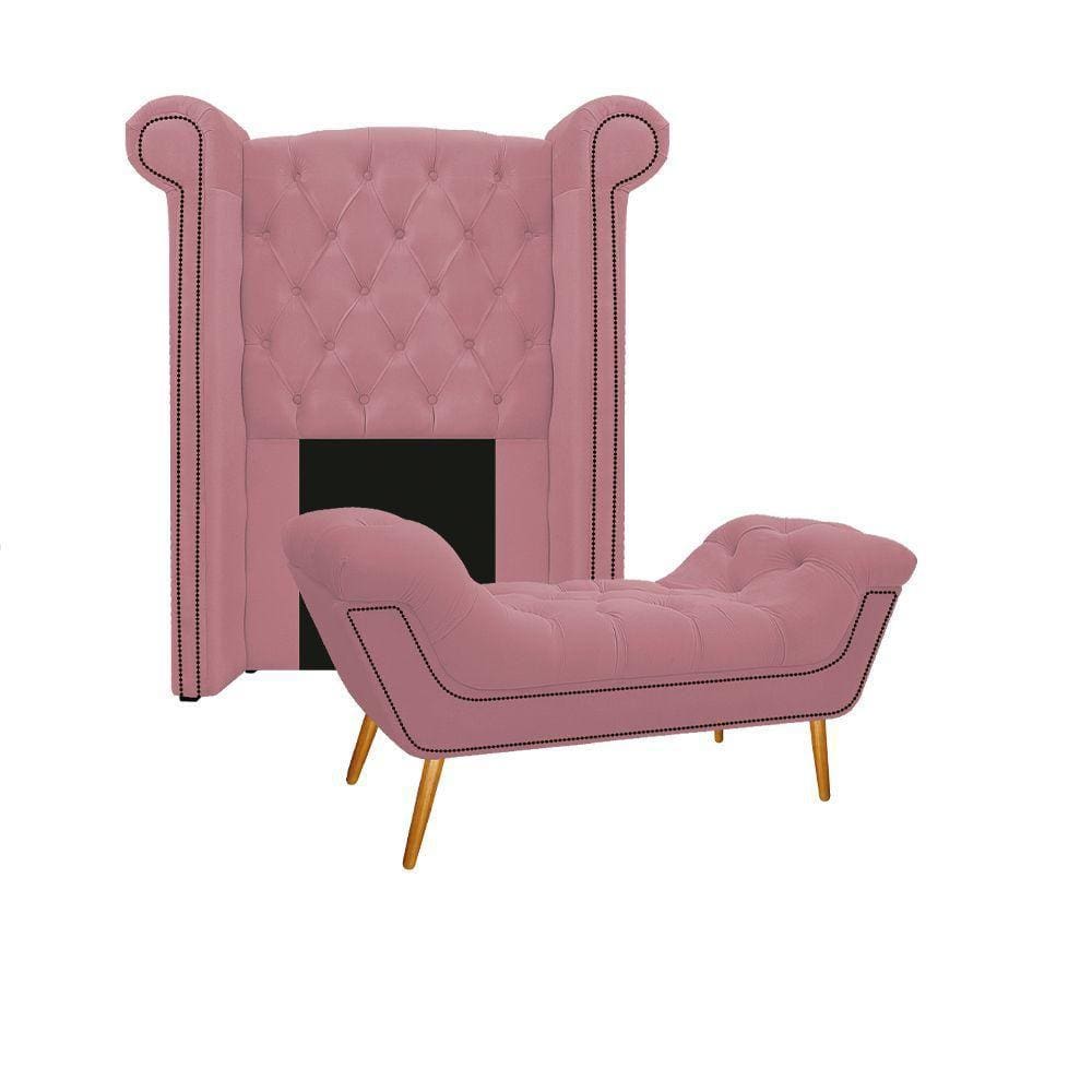 Cabeceira E Calçadeira Veneza 100Cm Solteiro Suede Rosa Bebê