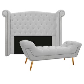 Cabeceira e Calçadeira Veneza 160cm Queen Size Suede Branco