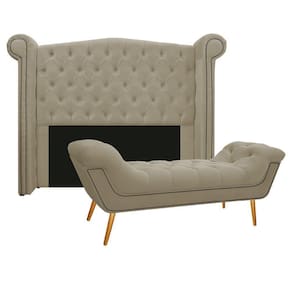 Cabeceira e Calçadeira Veneza 160 Cm Queen Size Linho Bege