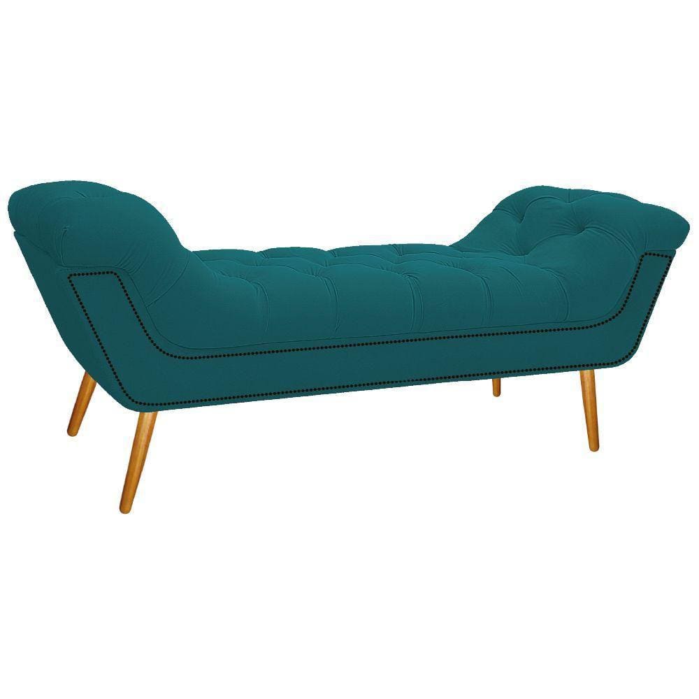 Calçadeira Estofada 140 Cm Casal Suede Azul Turquesa