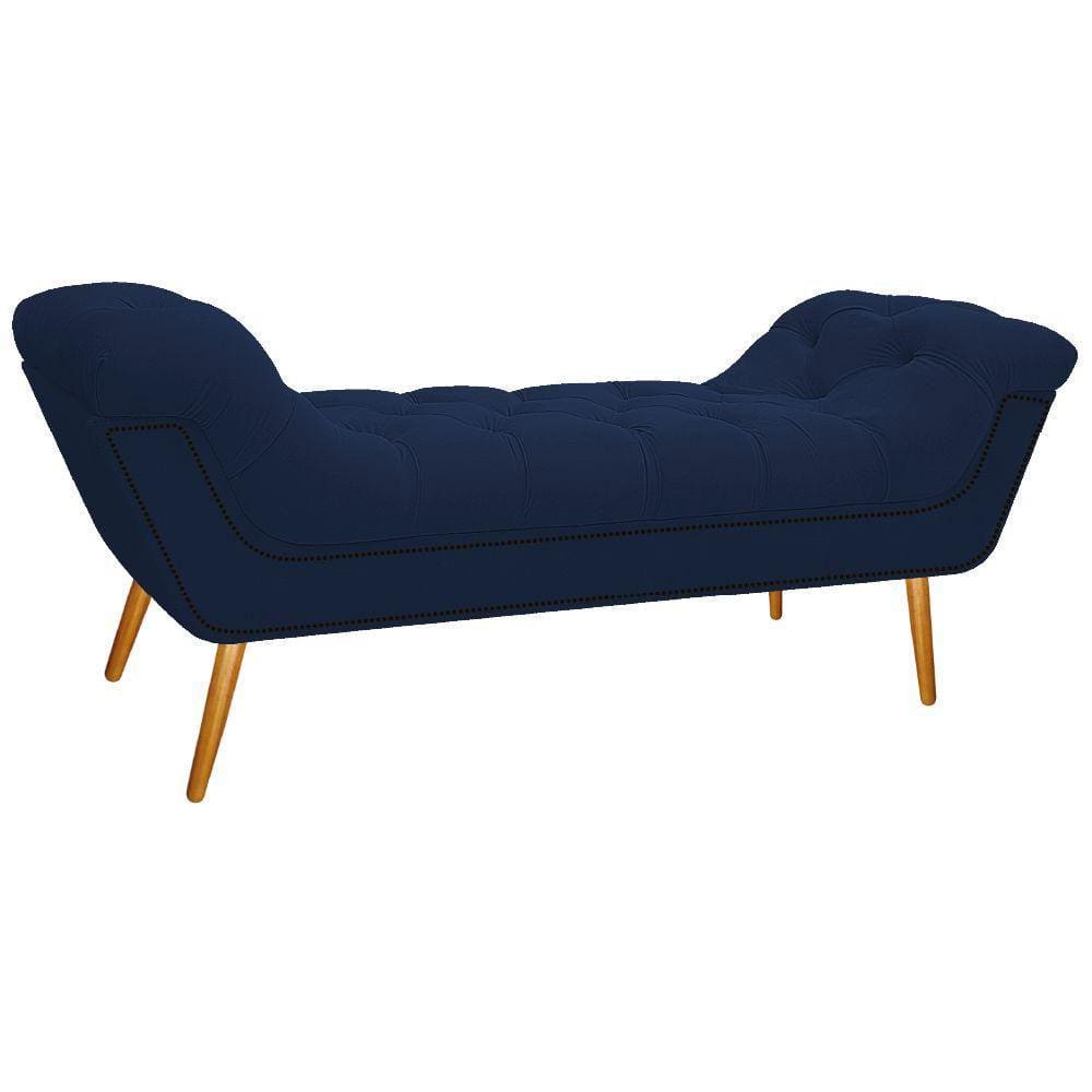 Calçadeira Estofada 140 Cm Casal Suede Azul Marinho