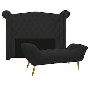 Cabeceira e Calçadeira Veneza 140 Cm Casal Corano Preto