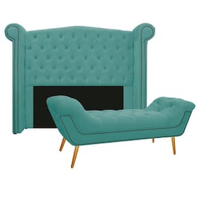 Cabeceira Calçadeira Veneza 160Cm Queen Size Azul Tiffany