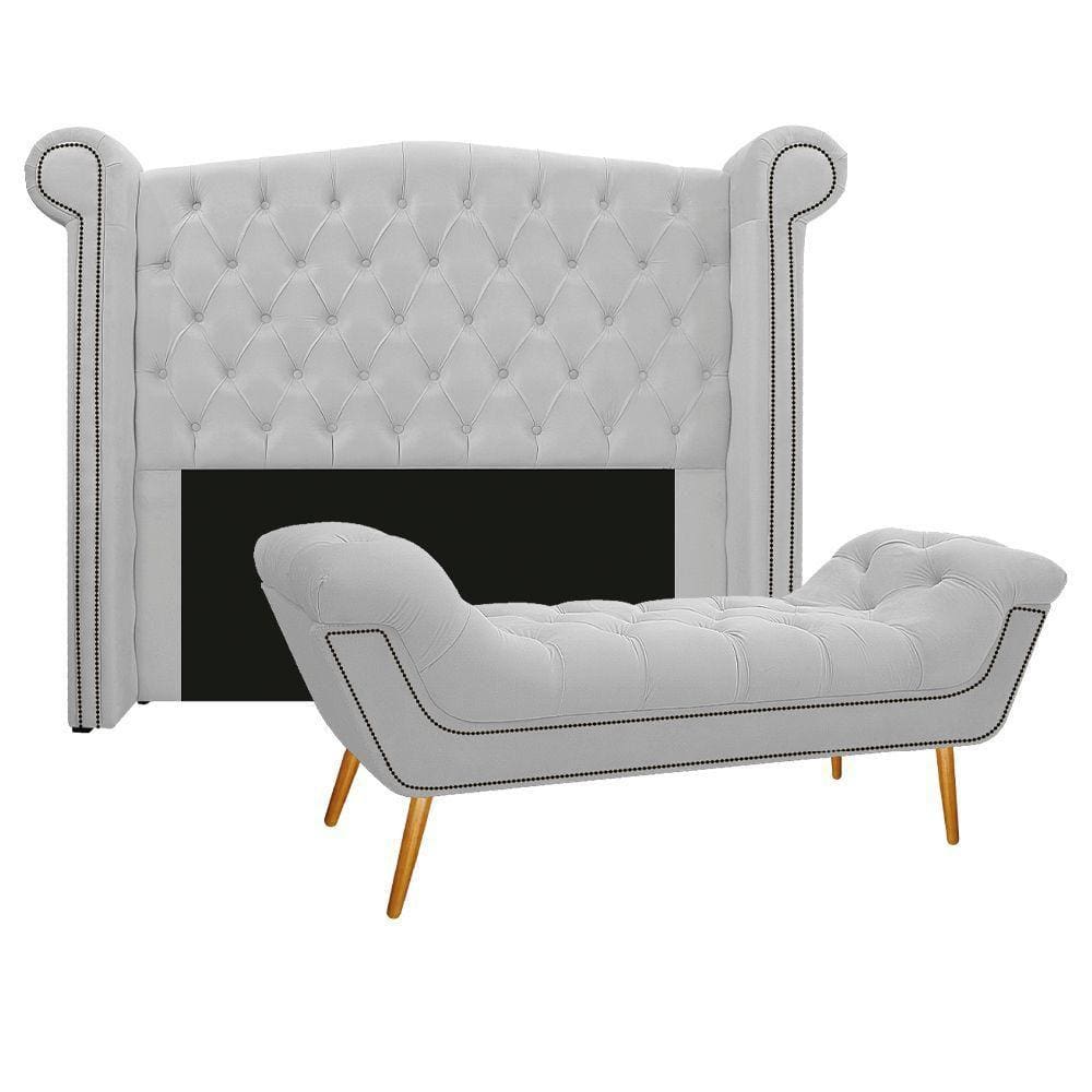 Cabeceira E Calçadeira Veneza 195 Cm King Size Suede Branco