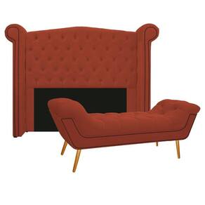 Cabeceira Calçadeira Veneza 195Cm King Size Suede Terracota