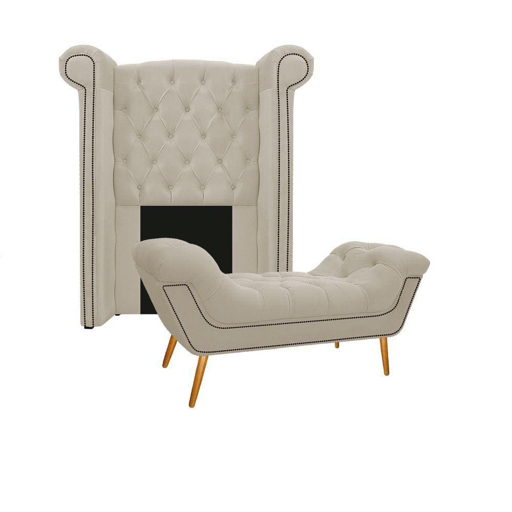 Cabeceira E Calçadeira Veneza 100 Cm Solteiro Suede Bege