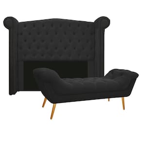 Cabeceira E Calçadeira Veneza 140 Cm Casal Suede Preto
