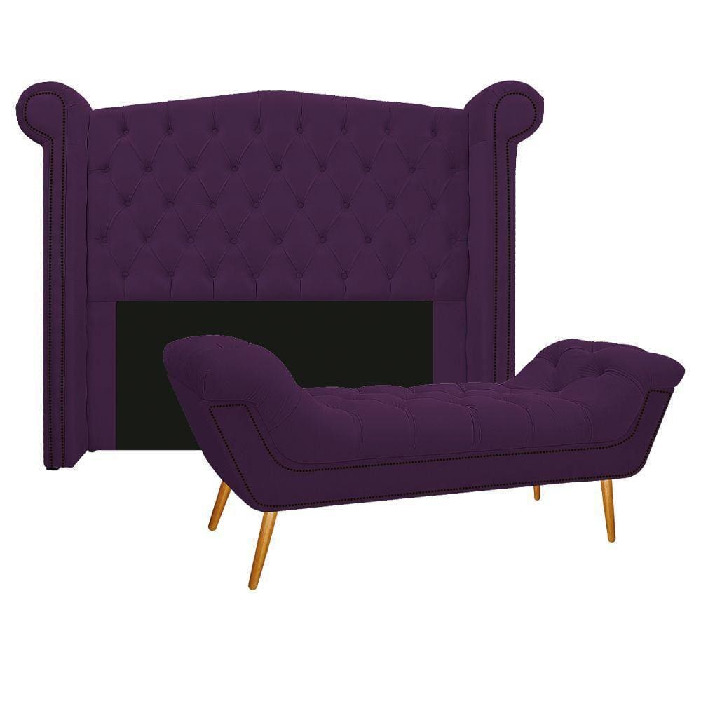 Cabeceira E Calçadeira Veneza 160 Cm Queen Size Suede Roxo