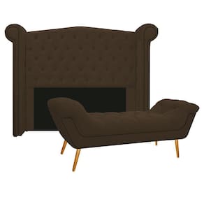 Cabeceira E Calçadeira Veneza 160 Cm Queen Size Suede Marrom