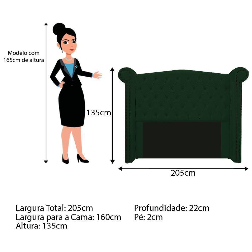 Cabeceira E Calçadeira Veneza 160 Cm Queen Size Suede Verde
