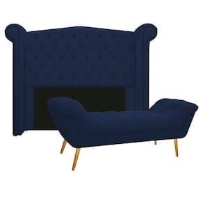 Cabeceira e Calçadeira Veneza 140 Cm Casal Suede Azul Marinho