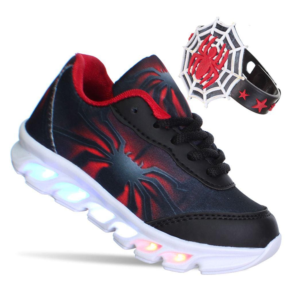 Tenis Aranha Infantil Masculino Menino Luzinha Luz Led Com Pulseira Preto