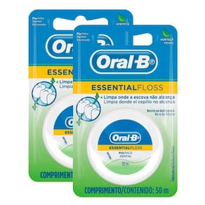 Kit 2 Fio Dental Oral-b Essential Floss Encerado Menta 50m