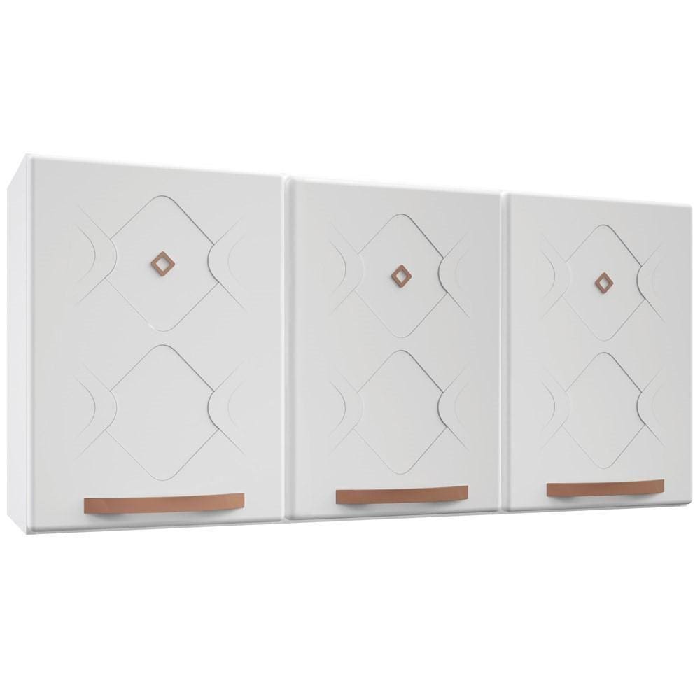 Armário De Cozinha Aéreo Triplo de Aço 3 Portas Médio Com Puxadores Organizador Mirage New Branco