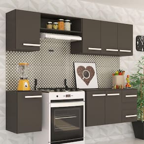 Cozinha Compacta Ana 7 Portas 2 Gavetas Preto Fosco - Panorama Móveis