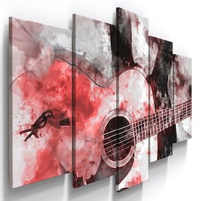 Quadros Decorativos Violão Vermelho Musical Sala