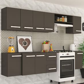 Cozinha Compacta Stela 9 Portas 2 Gavetas Preto Fosco - Panorama Móveis