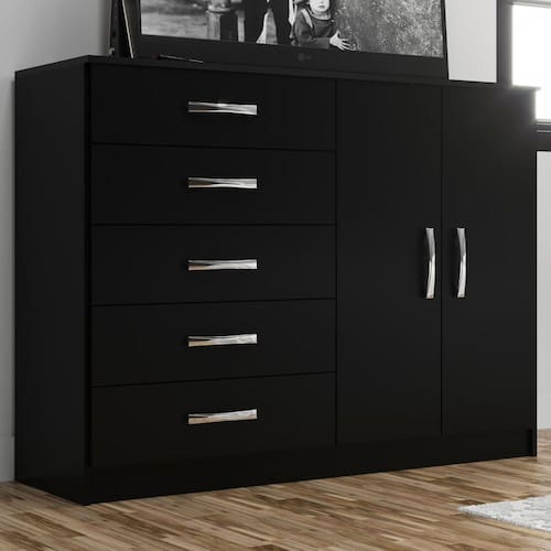 imagem-Cômoda 2 Portas 5 Gavetas Preto Cp25 - Evidencia Móveis